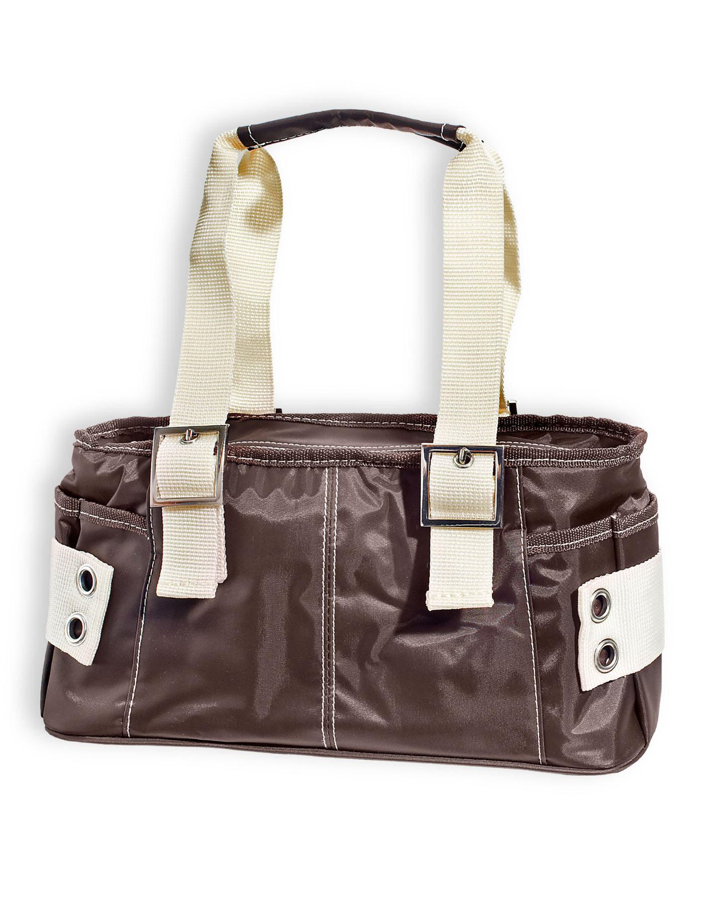 Mocha Utility Tote – Contrast Strap Carryall in Gloss Nylon