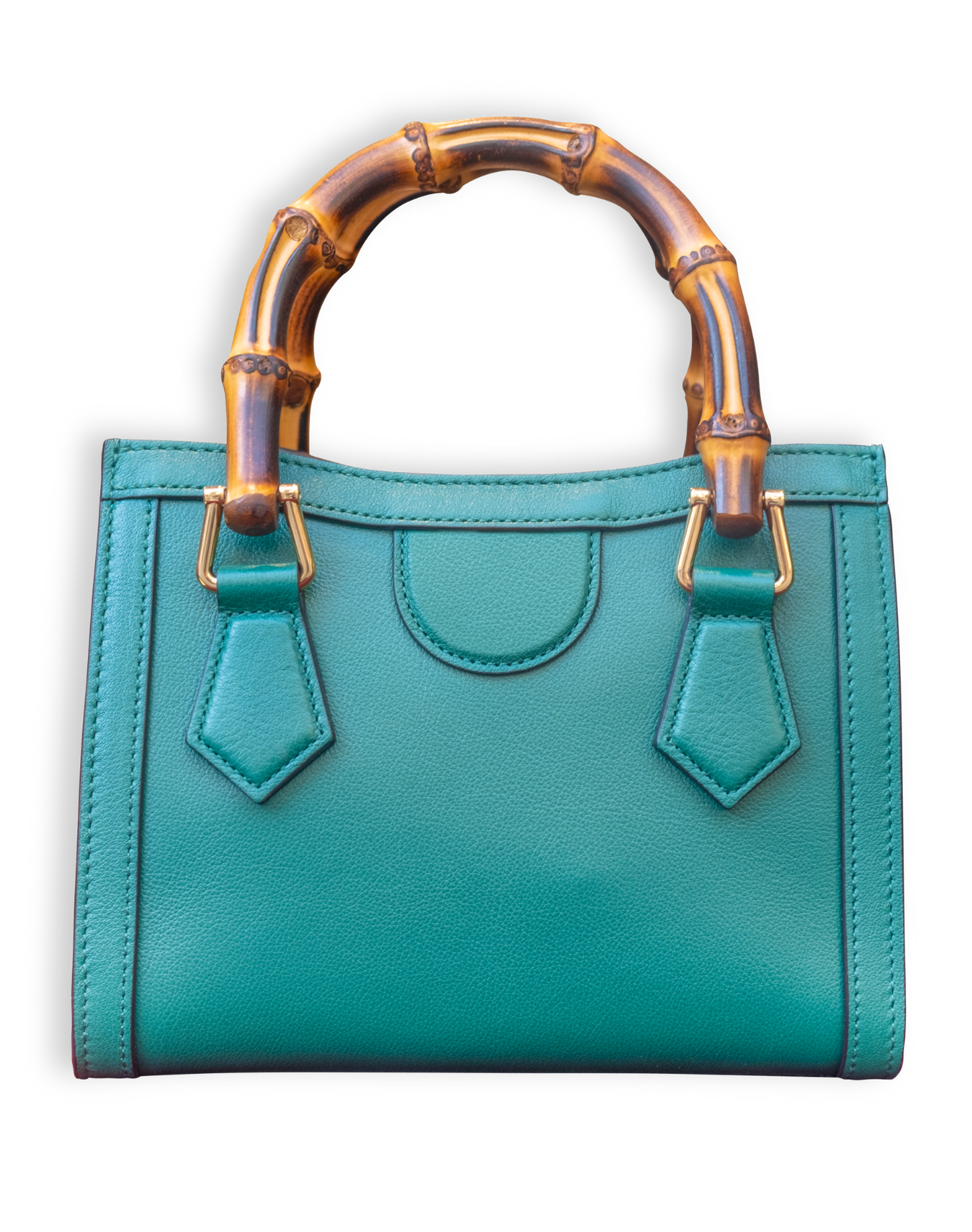 Teal Leather Handbag – Bamboo Handle Structured Tote