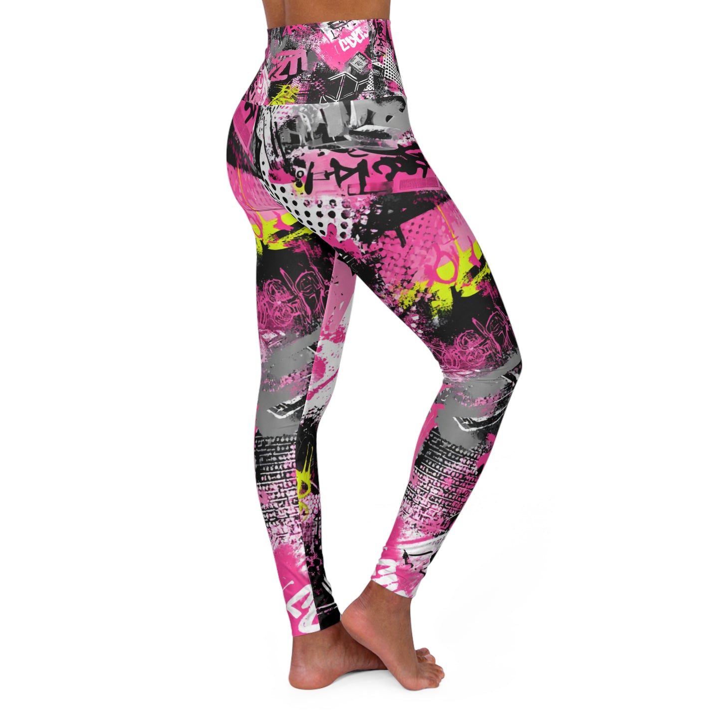 Pink Graffiti Abstract Leggings high waisted yoga leggings | all-over print
