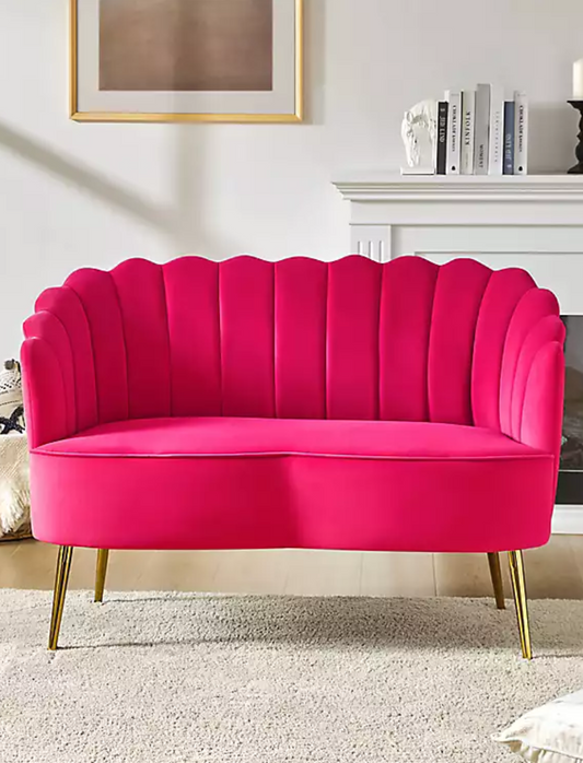 Kirkland’s Fuchsia Velvet Donata Loveseat with Gold Legs