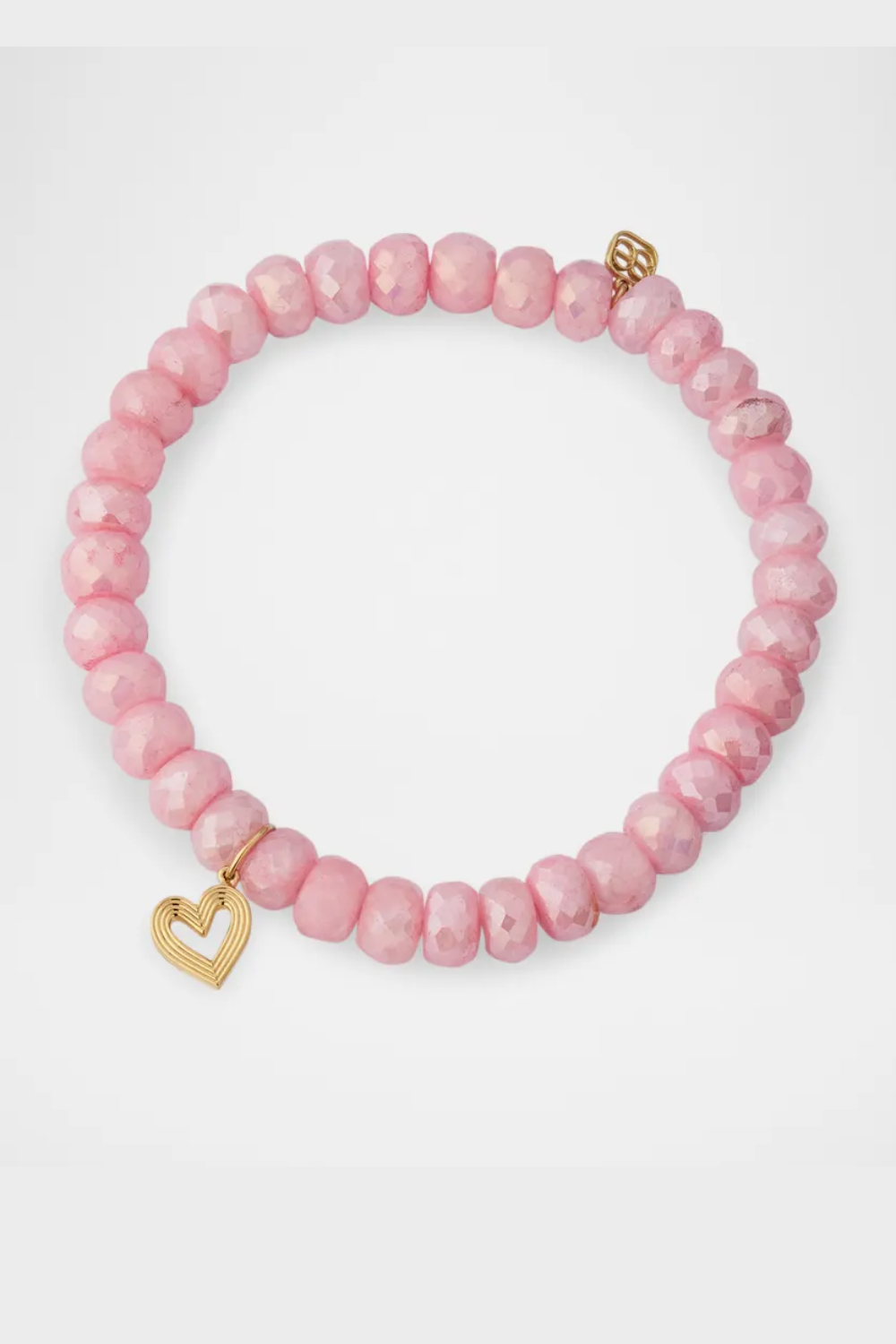 Pink Beaded Gold Heart Bracelet