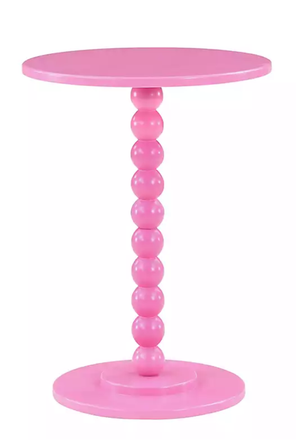 Pink Beaded Spindle Accent Table – Round Side Table