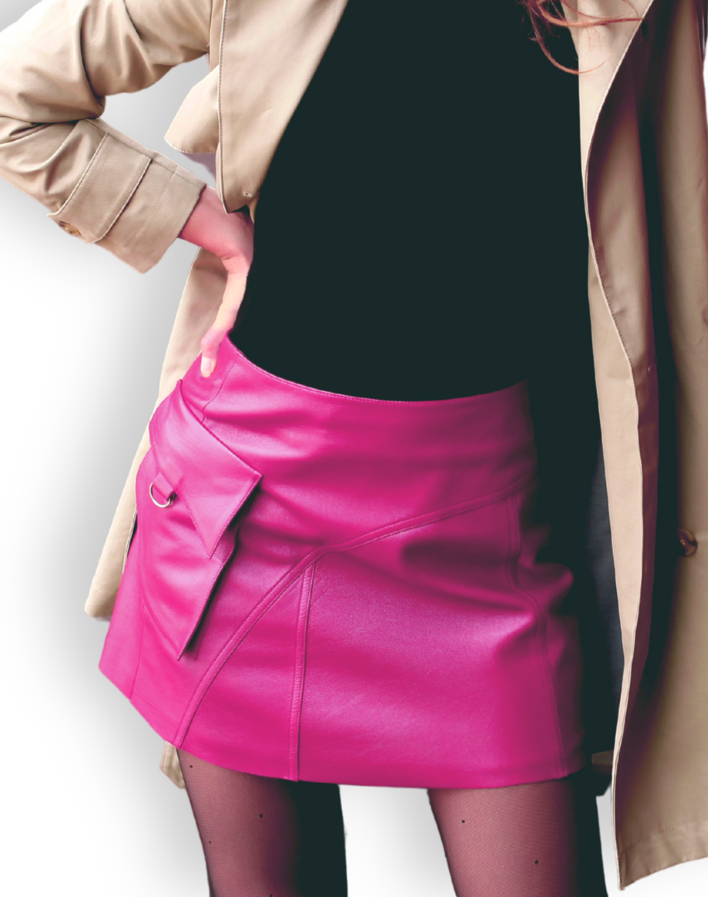 Fuchsia Edge Mini Skirt – Faux Leather Utility Skirt in Hot Pink