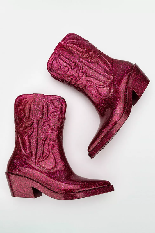 Pink Jelly Cowboy Boots with Glitter Finish