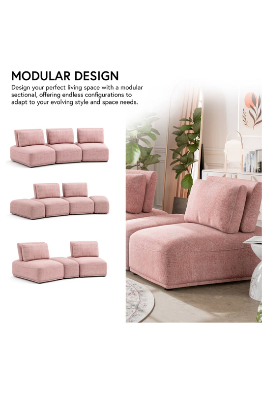 Pink Modular Armless Chair with Extendable Backrest