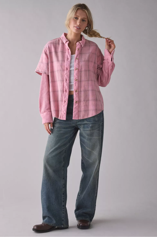 Pink Oversized Layered Flannel Shirt