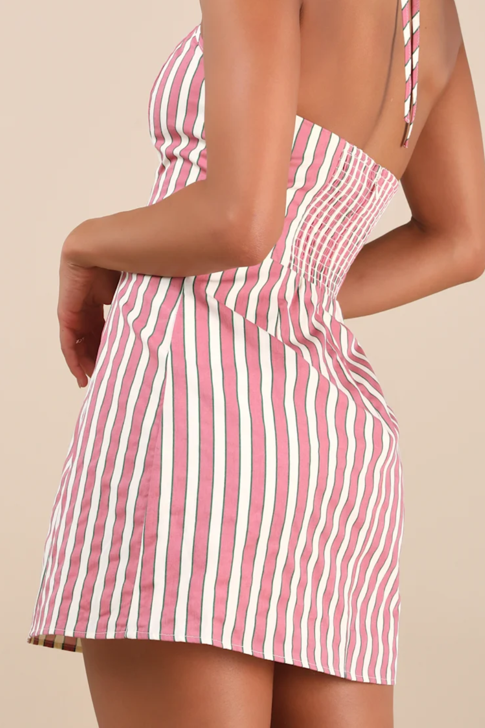 Pink Striped Halter Mini Dress