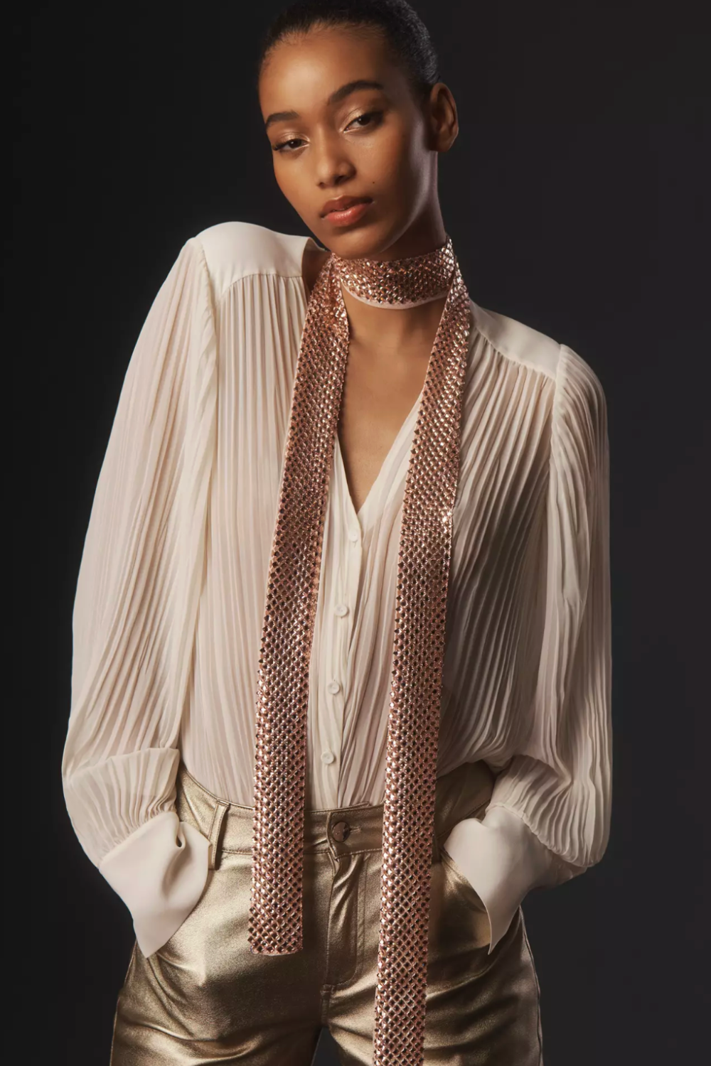 Rose Gold Sequin Skinny Scarf