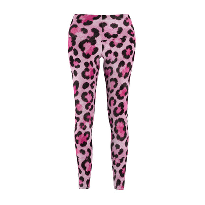 Pink Leopard Print Leggings — Women's Casual All-Over-Print Fashion Leggings