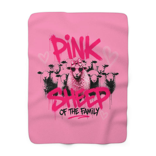 Pink Sheep Sherpa Fleece Blanket – "Pink Sheep of the Family" Cozy Throw for Adults, Teens & Kids