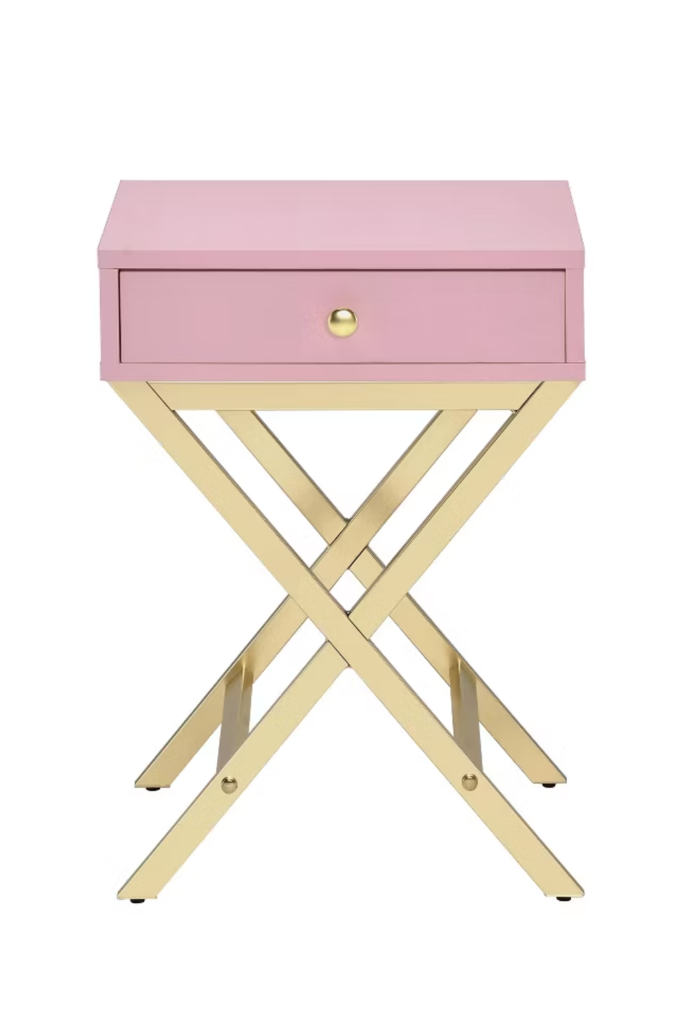 Pink and Gold Accent Table with Drawer – 16 Inch Coleen Side Table