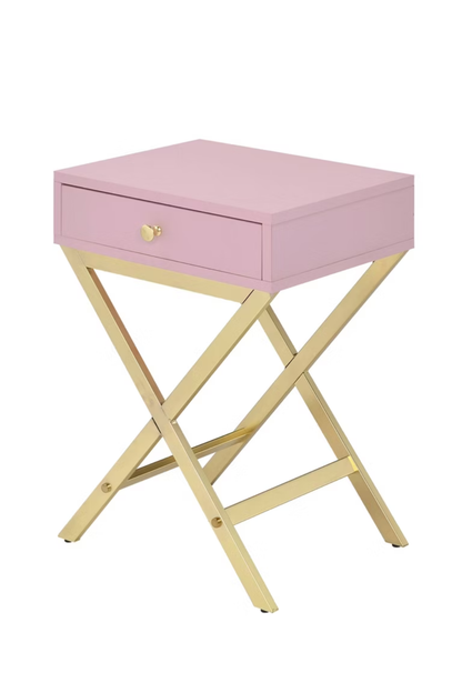 Pink and Gold Accent Table with Drawer – 16 Inch Coleen Side Table