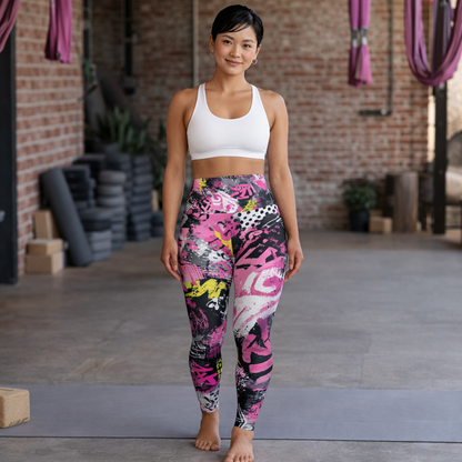 Pink Graffiti Abstract Leggings high waisted yoga leggings | all-over print