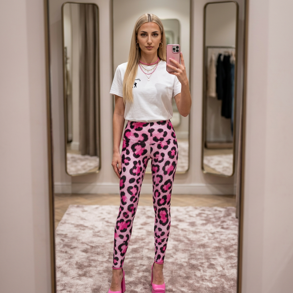 Pink Leopard Print Leggings — Women's Casual All-Over-Print Fashion Leggings