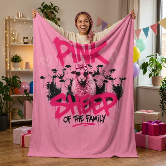 Pink Sheep Sherpa Fleece Blanket – "Pink Sheep of the Family" Cozy Throw for Adults, Teens & Kids