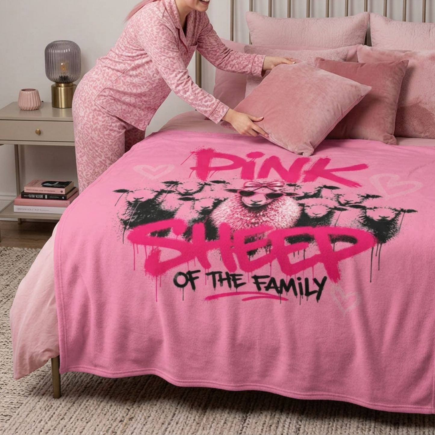 Pink Sheep Sherpa Fleece Blanket – "Pink Sheep of the Family" Cozy Throw for Adults, Teens & Kids