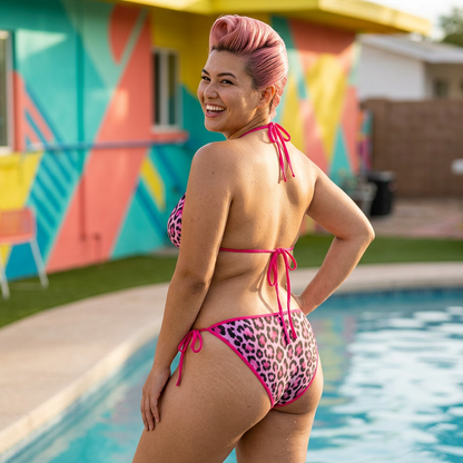 Pink Leopard Print Bikini Swimsuit — Women's Tie-Side Triangle Bikini