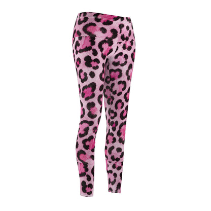 Pink Leopard Print Leggings — Women's Casual All-Over-Print Fashion Leggings