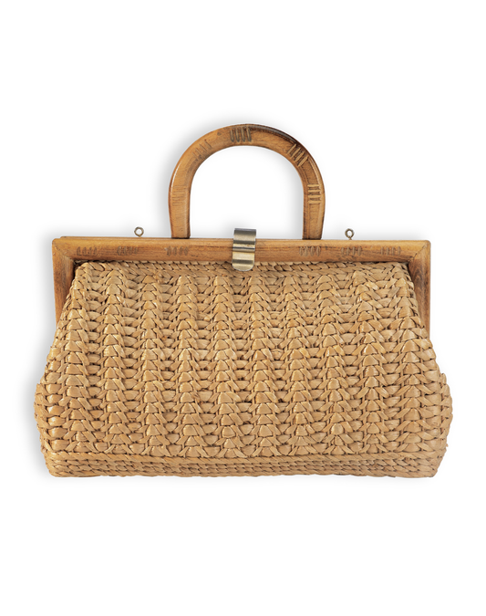 Honey Rattan Frame Bag – Vintage-Inspired Woven Handbag
