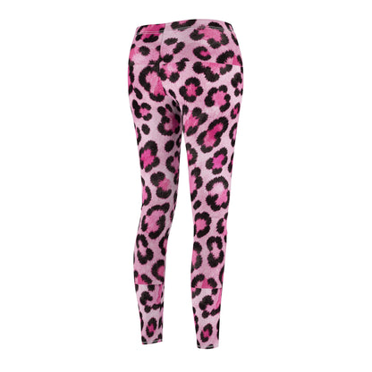 Pink Leopard Print Leggings — Women's Casual All-Over-Print Fashion Leggings