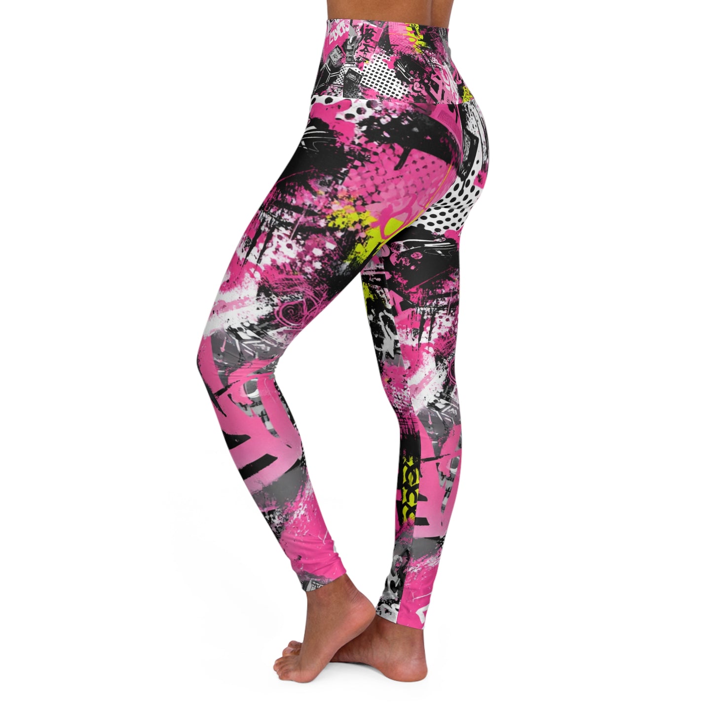 Pink Graffiti Abstract Leggings high waisted yoga leggings | all-over print