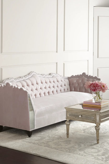Haute House Santiago Mirrored Trim Sofa 88 Inch Blush Upholstered Sofa