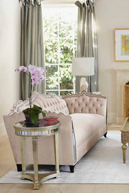 Haute House Santiago Mirrored Trim Sofa 88 Inch Blush Upholstered Sofa