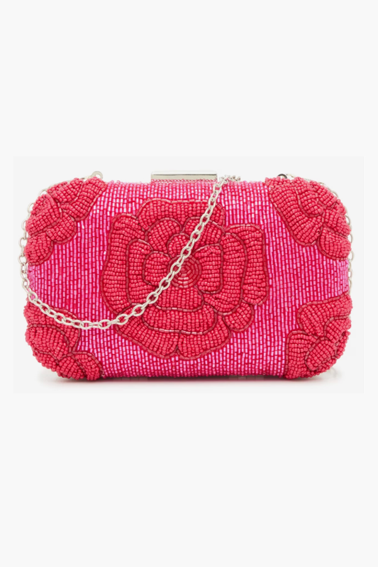 Kelly & Katie Beaded Flower Clutch – Dark Pink Evening Bag