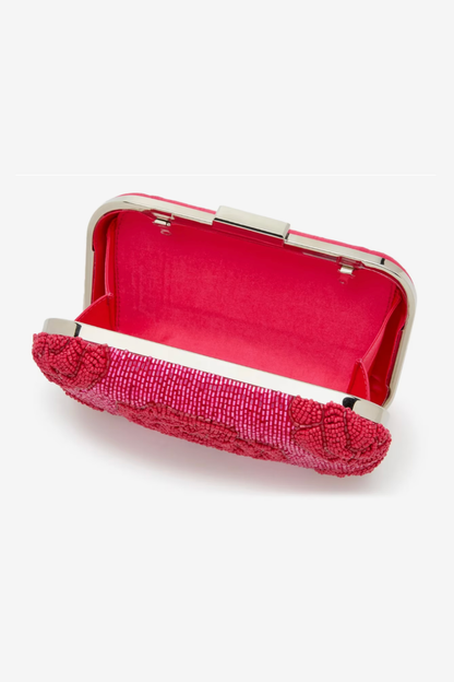 Kelly & Katie Beaded Flower Clutch – Dark Pink Evening Bag
