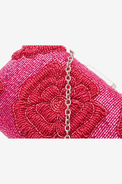Kelly & Katie Beaded Flower Clutch – Dark Pink Evening Bag