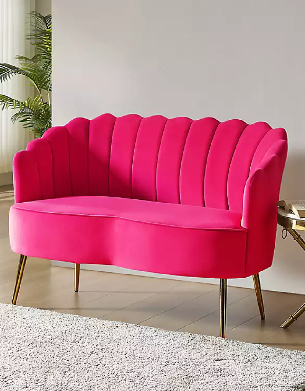 Kirkland’s Fuchsia Velvet Donata Loveseat with Gold Legs