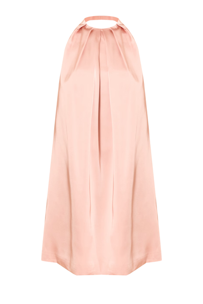 Peach Satin Halter Neck Mini Shift Dress
