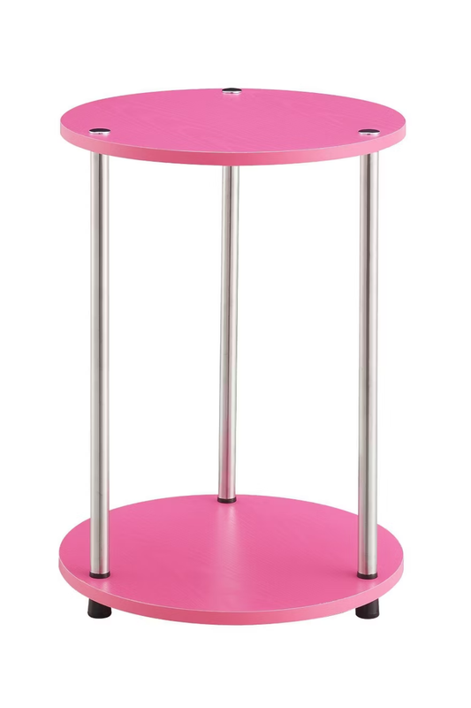 Pink 2 Tier Round End Table with Chrome Legs