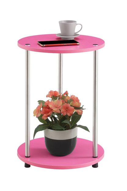 Pink 2 Tier Round End Table with Chrome Legs