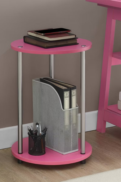 Pink 2 Tier Round End Table with Chrome Legs