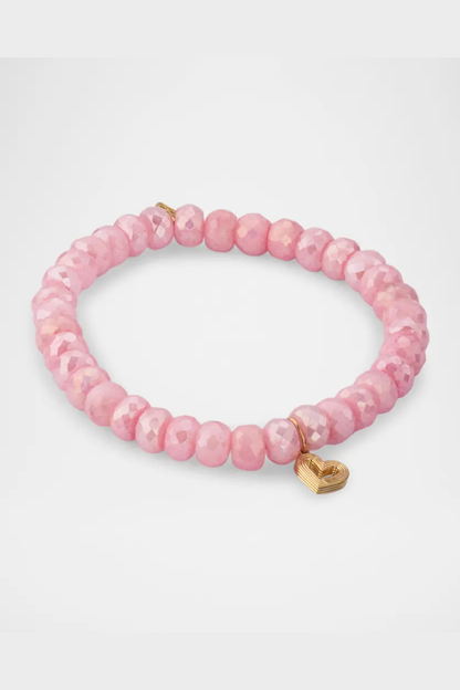 Pink Beaded Gold Heart Bracelet