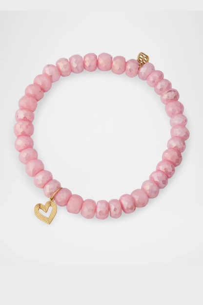 Pink Beaded Gold Heart Bracelet