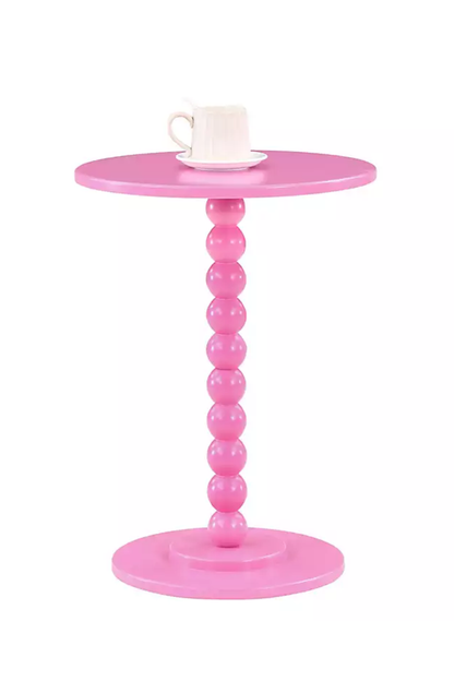 Pink Beaded Spindle Accent Table – Round Side Table