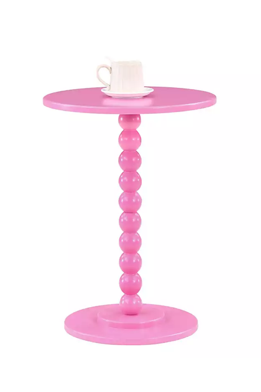 Pink Beaded Spindle Accent Table – Round Side Table
