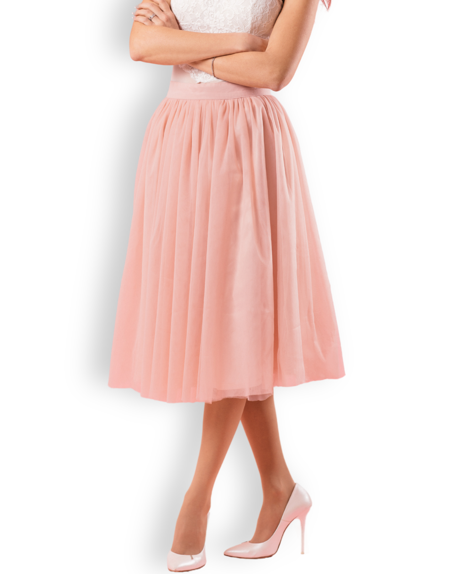 Blush Reverie Midi Skirt – Soft Tulle A-Line Skirt in Ballet Pink