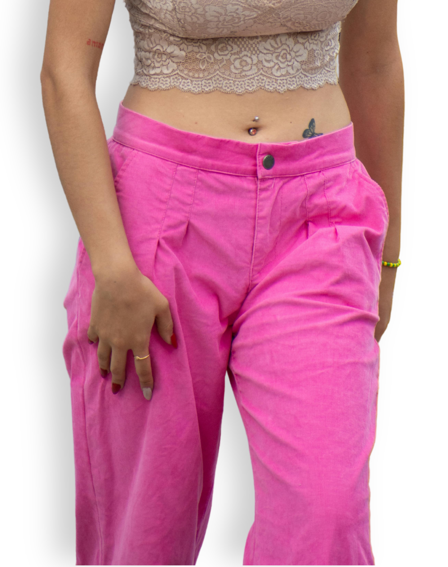 Bubblegum Corduroy Trousers – Wide-Leg High-Waist Pants
