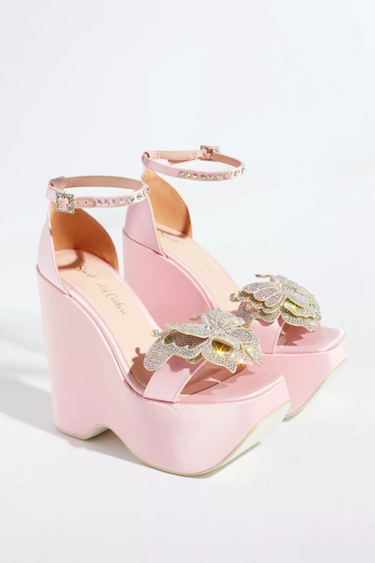 Pink Butterfly Platform Heels