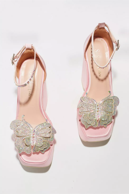 Pink Butterfly Platform Heels
