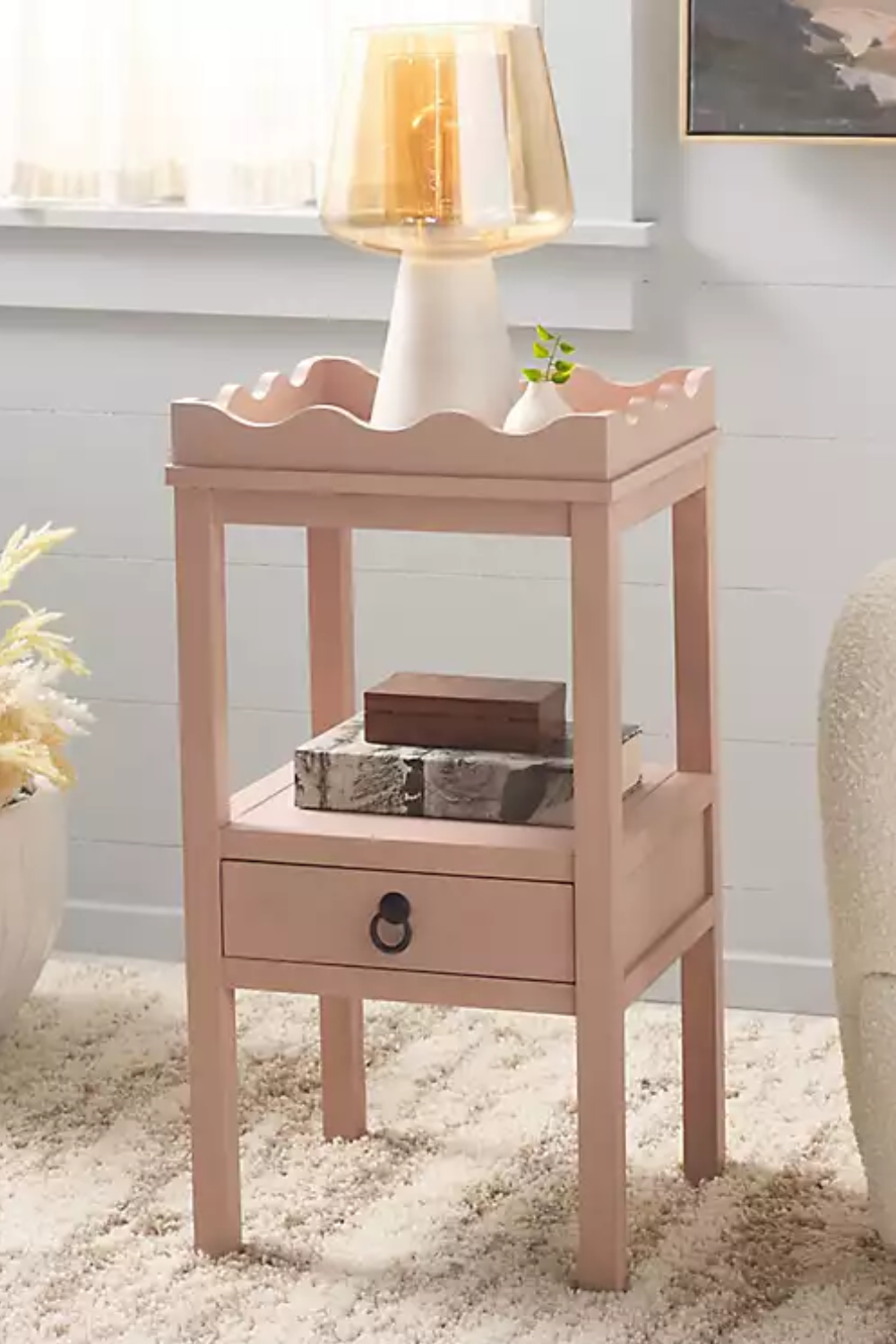Pink Cottage Accent Table with Drawer
