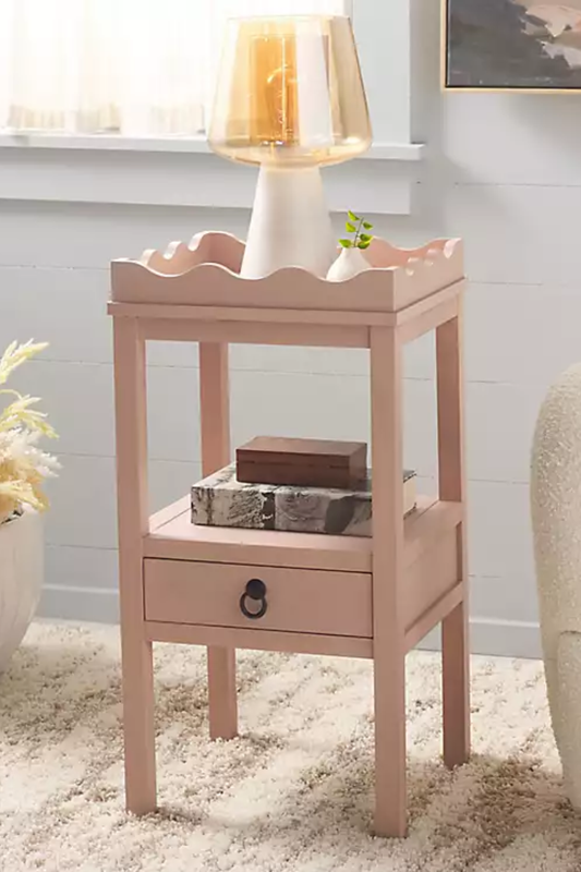 Pink Cottage Accent Table with Drawer