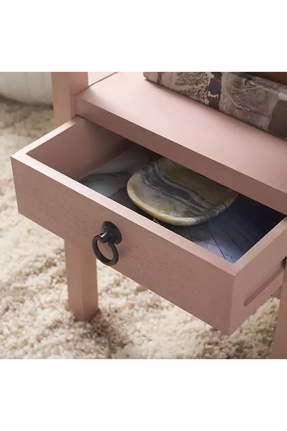 Pink Cottage Accent Table with Drawer