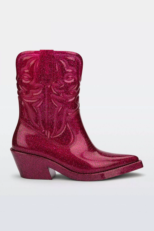 Pink Jelly Cowboy Boots with Glitter Finish