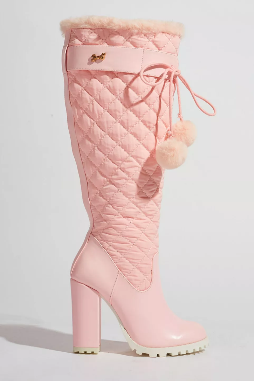 Pink Knee High Puffer Boot with Heel