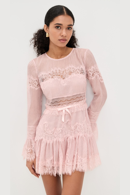 Pink Lace Mini Dress – LoveShackFancy Sevilla Long Sleeve Dress