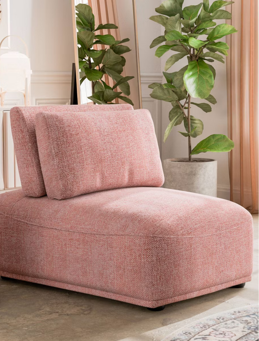 Pink Modular Armless Chair with Extendable Backrest